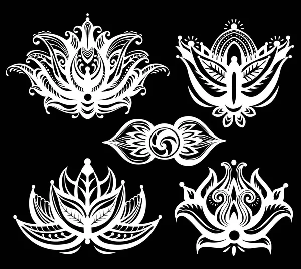 Conjunto de flores de loto ornamentales — Vector de stock