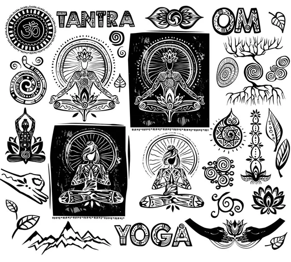 Set éléments de yoga vectoriel — Image vectorielle