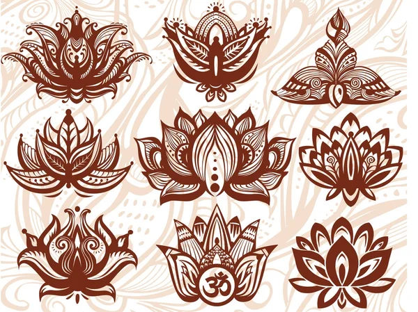 Flores de loto ornamentales — Vector de stock