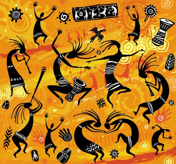 İlkel bir tarzda dans figürleri