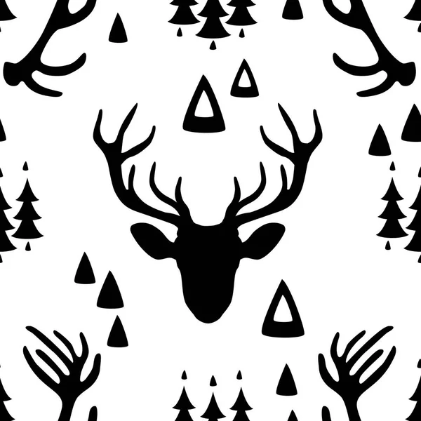Patrón sin costura con cabezas de ciervo — Archivo Imágenes Vectoriales
