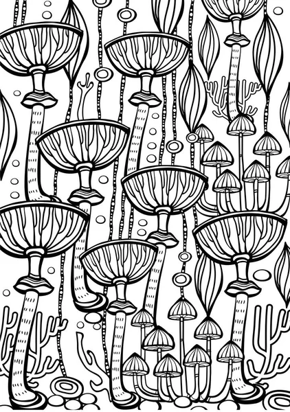 Champignons Coloriage page du livre antistress — Image vectorielle