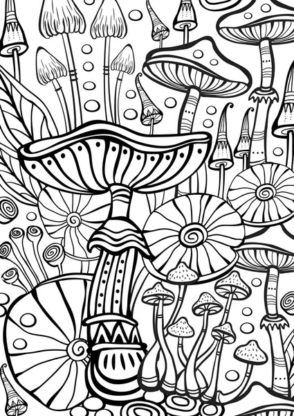 Mushrooms Coloring antistress book page — Stock vektor