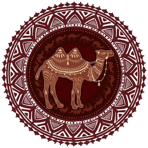 Ronde Ornament patroon met camel — Stockvector