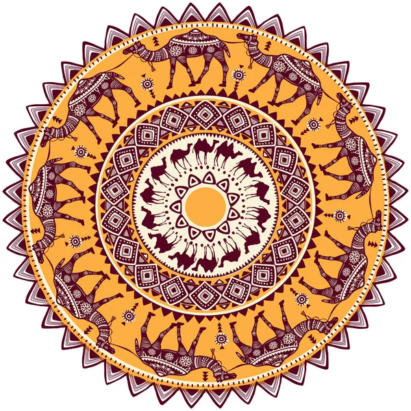 Patrón de ornamento redondo con camello — Vector de stock