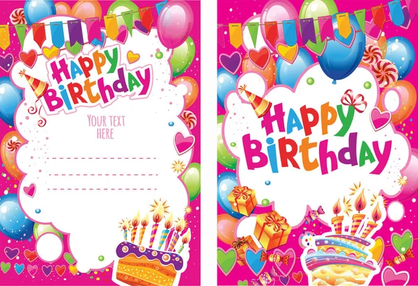 Conjunto de tarjetas de cumpleaños con lugar para texto — Vector de stock