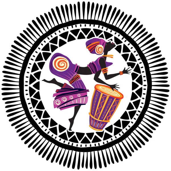 Femme africaine jouant du tambour — Image vectorielle