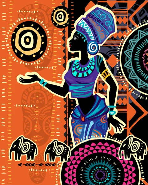 Mujer africana en traje étnico — Vector de stock