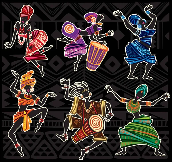 Gente bailando en estilo étnico tradicional — Archivo Imágenes Vectoriales
