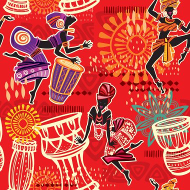 Seamless pattern with Ethnic background with African motifs on red clipart