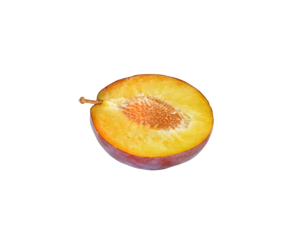 Isolated Half Plum White Background Clipping Path — Stock Photo, Image