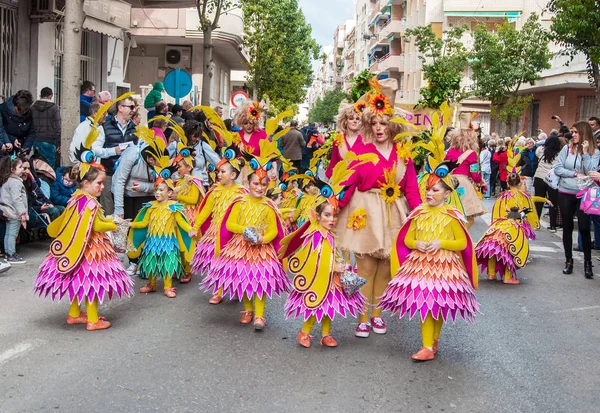 Torrevieja, 19 Şubat: Karnaval grupları ve kostümlü karakterler — Stok fotoğraf