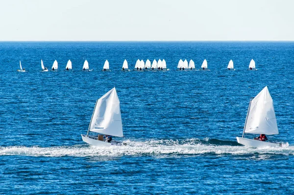 Optimist sailboat during a training — Stock Photo, Image