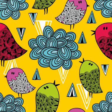 sevimli kuş ve bulutlar ile desen.