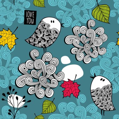 yaprakları ve kuşlar ile desen.