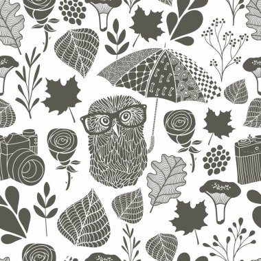  baykuş şemsiyesi altında desenle.