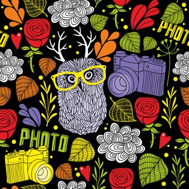 Sevimli baykuşlu kusursuz desen 