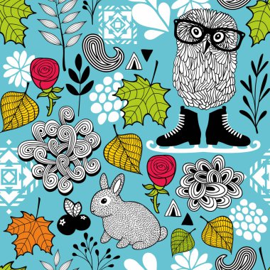  kuşlar ve hayvanlar ile desen.