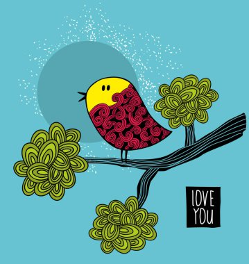 Renkli kuş ve ağaç üzerinde 