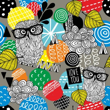 Doodle baykuşlar ile Seamless Modeli 