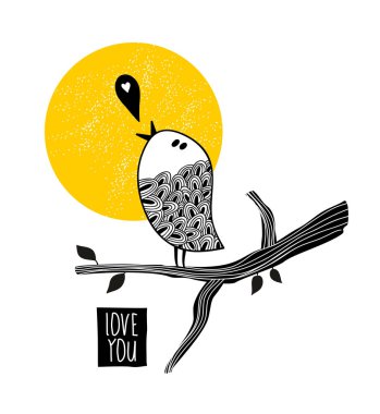 sevimli kuş ve ağaç üzerinde.