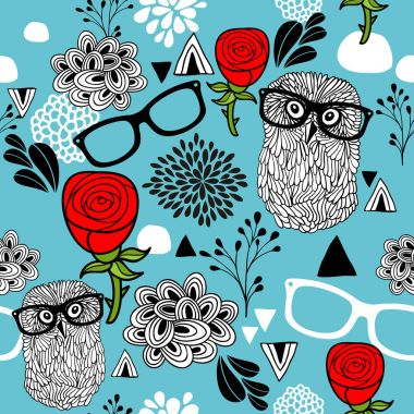  Baykuşlar ve gül deseni.