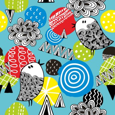 Doodle kuşlar ile sorunsuz arka plan.