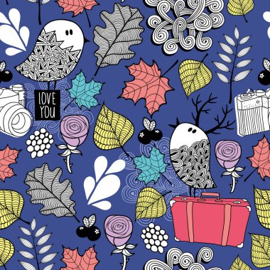 flora ve kuşlar ile Seamless Modeli.