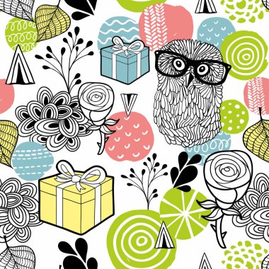 Şirin baykuş ve hediyeler arka plan.