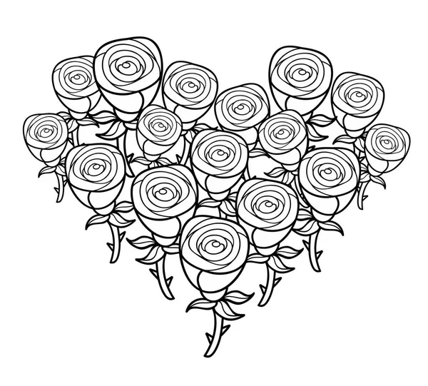 Forma de coração monte de rosas . — Vetor de Stock
