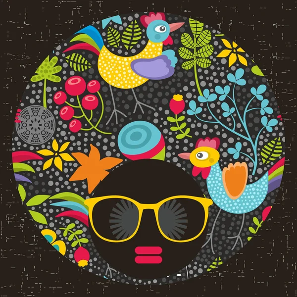 yaratıcı saç elbise ile güneş gözlüklü kız. 