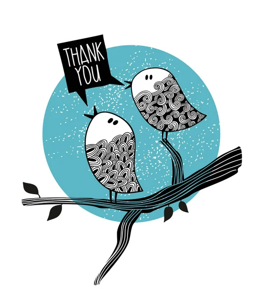 Δύο doodle πουλιά στο δέντρο. — Διανυσματικό Αρχείο