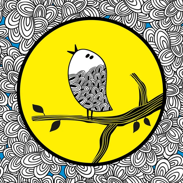 Doodle pássaro e a lua . — Vetor de Stock
