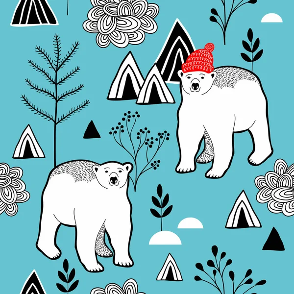 Motif sans couture avec des ours blancs — Image vectorielle