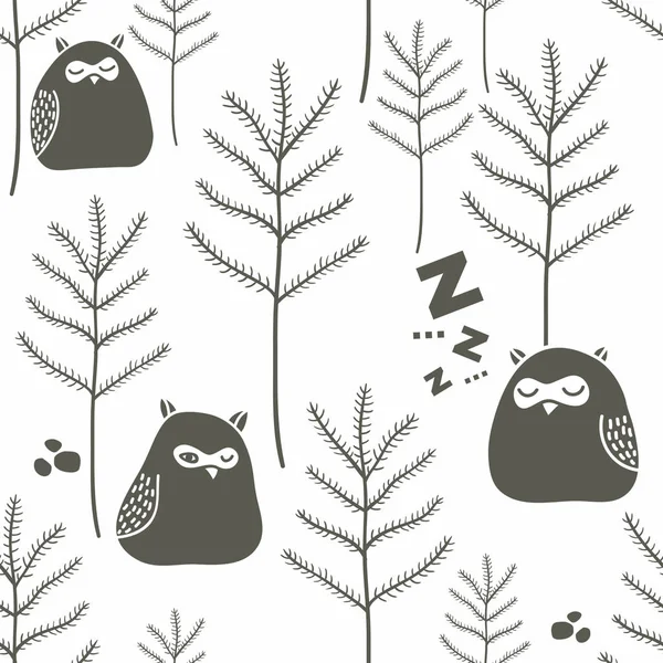 Sleeping birds in winter forest. — Stock Vector