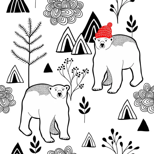 Motif sans couture avec des ours blancs — Image vectorielle