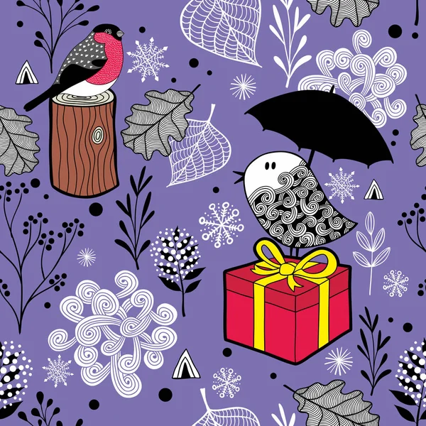 Seamless pattern with winter birds — Stock Vector