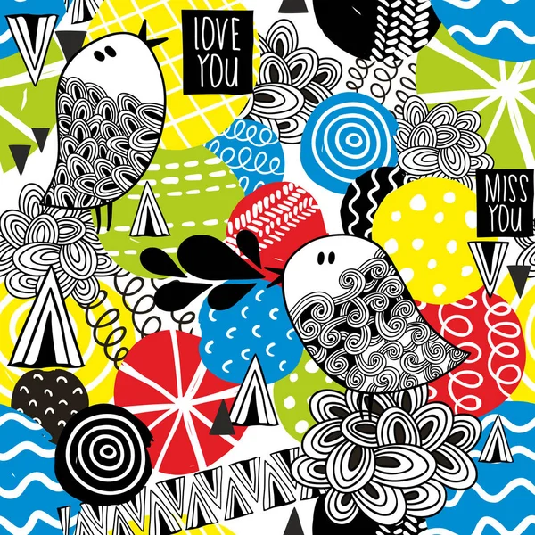 Şirin doodle kuşlar ile Seamless Modeli