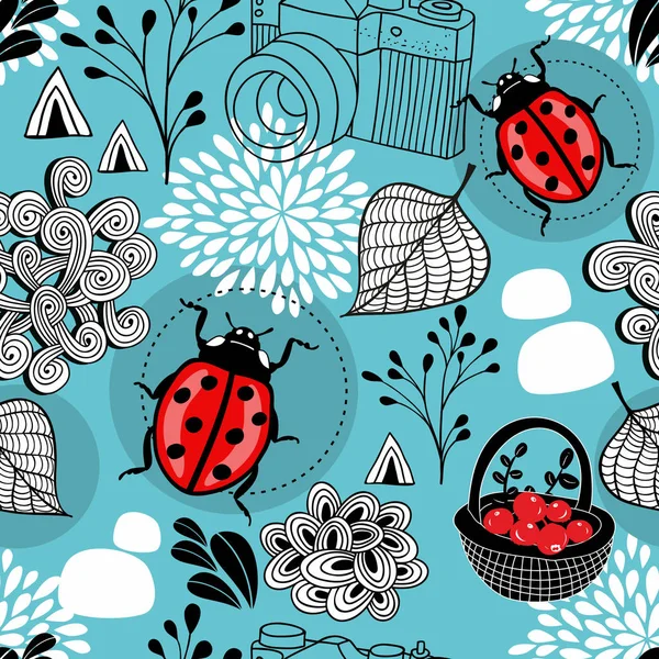Seamless pattern with ladybugs — Wektor stockowy