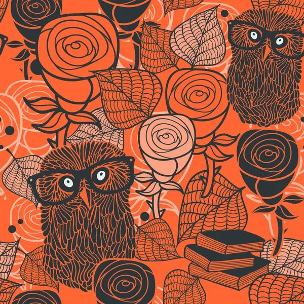 Modèle avec des oiseaux et des roses — Image vectorielle