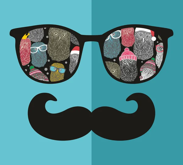 Homme en lunettes de soleil et avec moustache — Image vectorielle