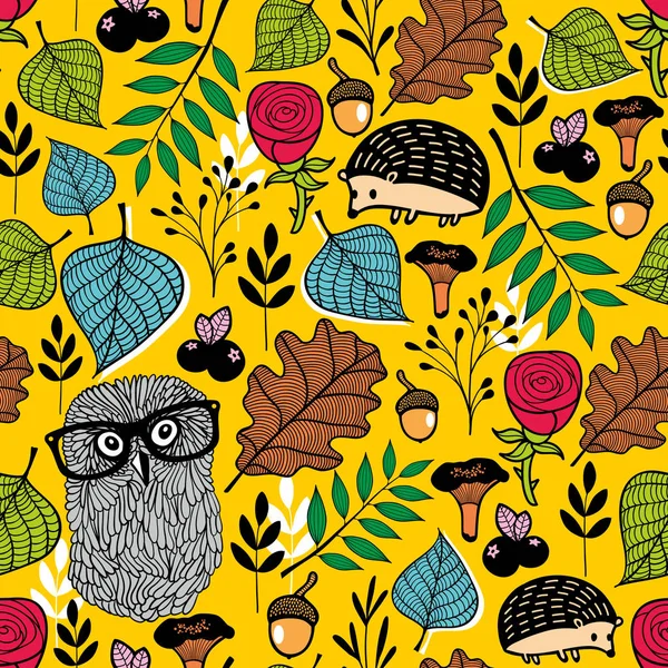 森林の動植物とパターン. — ストックベクタ