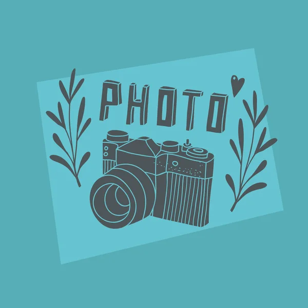 Vintage label with photo camera. — Stock Vector