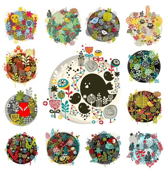 Cool set of round floral balls — Stock Vector