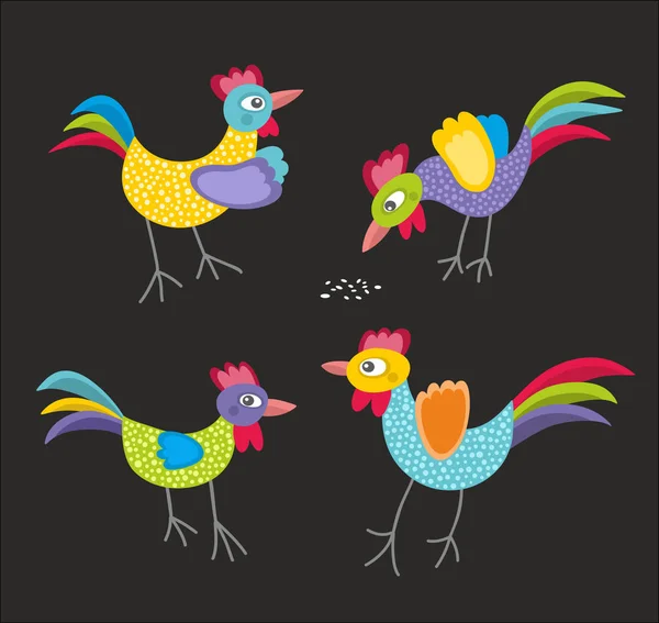 Set di galli disegnati a mano . — Vettoriale Stock