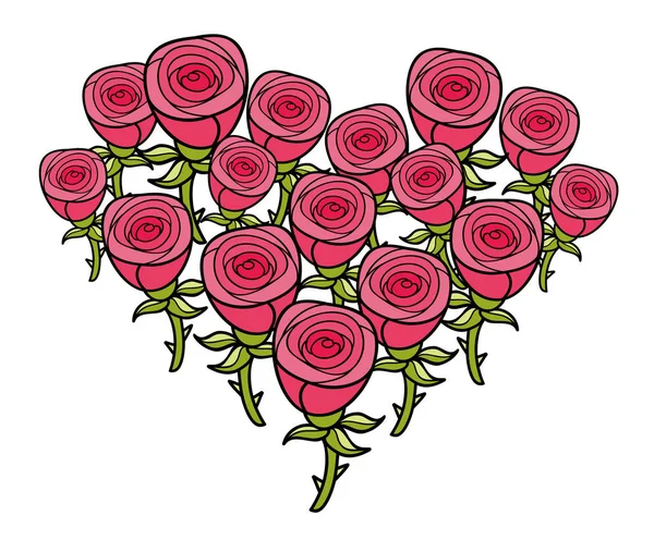 Forma de corazón manojo de rosas . — Archivo Imágenes Vectoriales