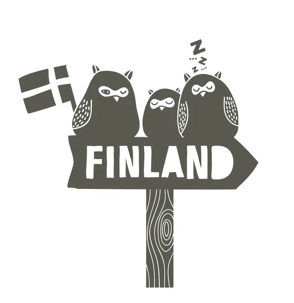 Scandinavian invitation with cute owls. — Stock Vector