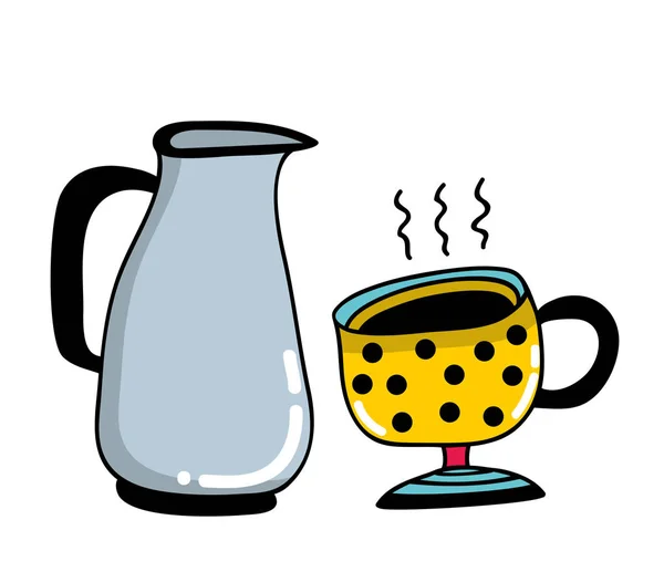 Morning set with cup and milk jug. — Stock Vector