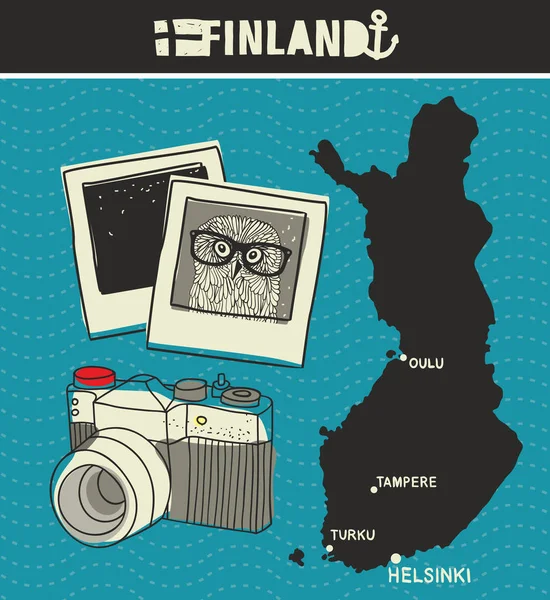 Finlandiya ve retro fotoğraf Haritası.