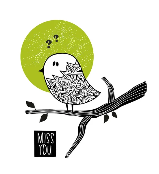 Triste oiseau sur l'arbre . — Image vectorielle